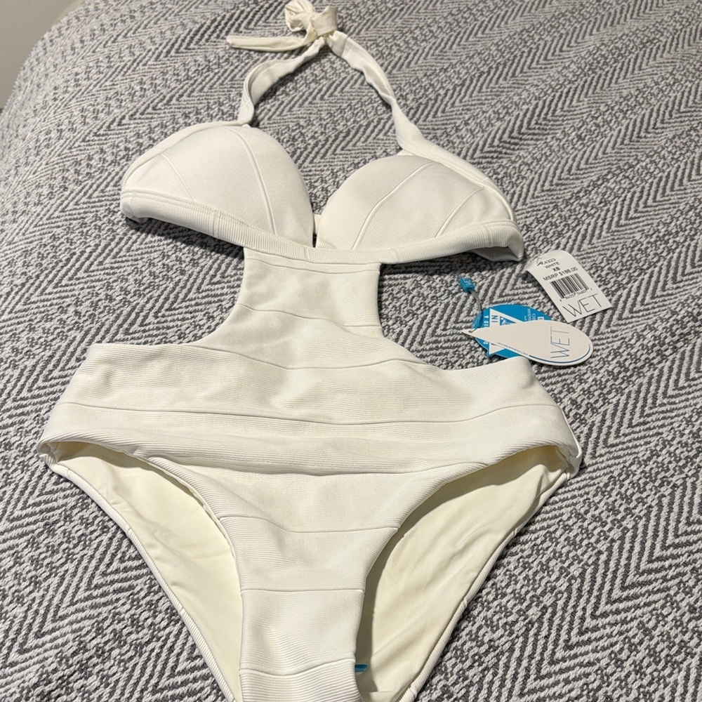 WET White Halter One Piece Swimsuit | Sz XS - Picture 2 of 6